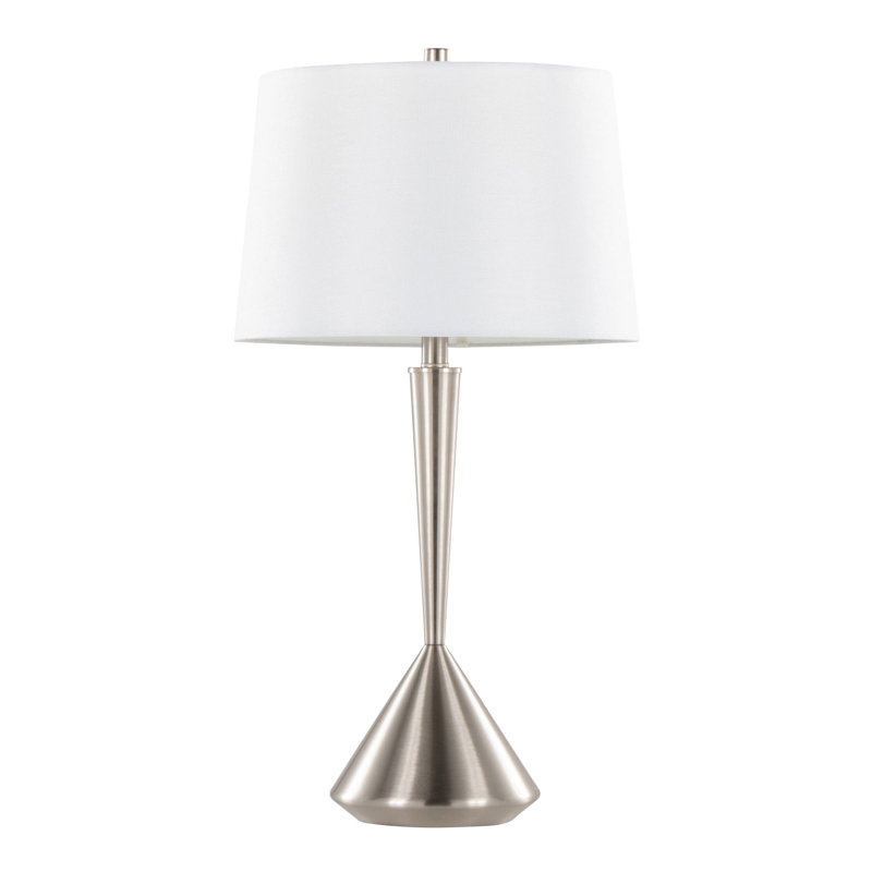 Lampe de table contemporaine en métal 29 po, nickel brossé avec abat-jour en lin blanc, ensemble de 2