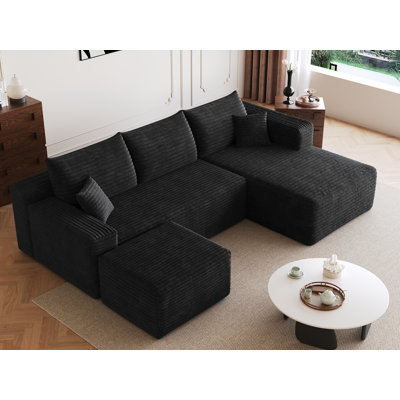 94" U-Shaped Corduroy Sectional Sofa No Assembly Required