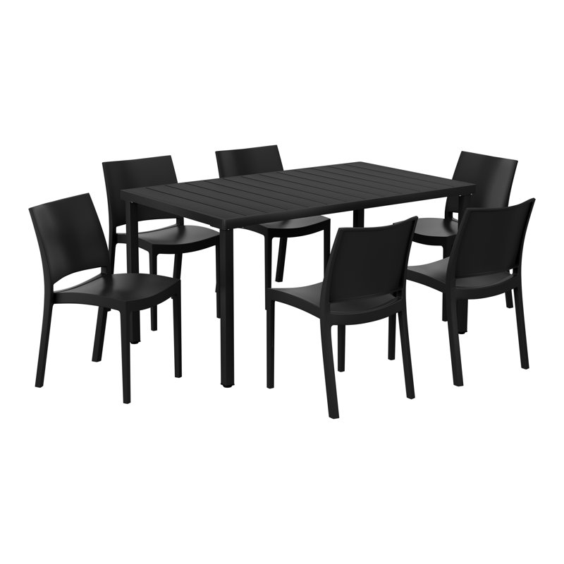 Ensemble de salle à manger rectangulaire pour 6 personnes, Noir