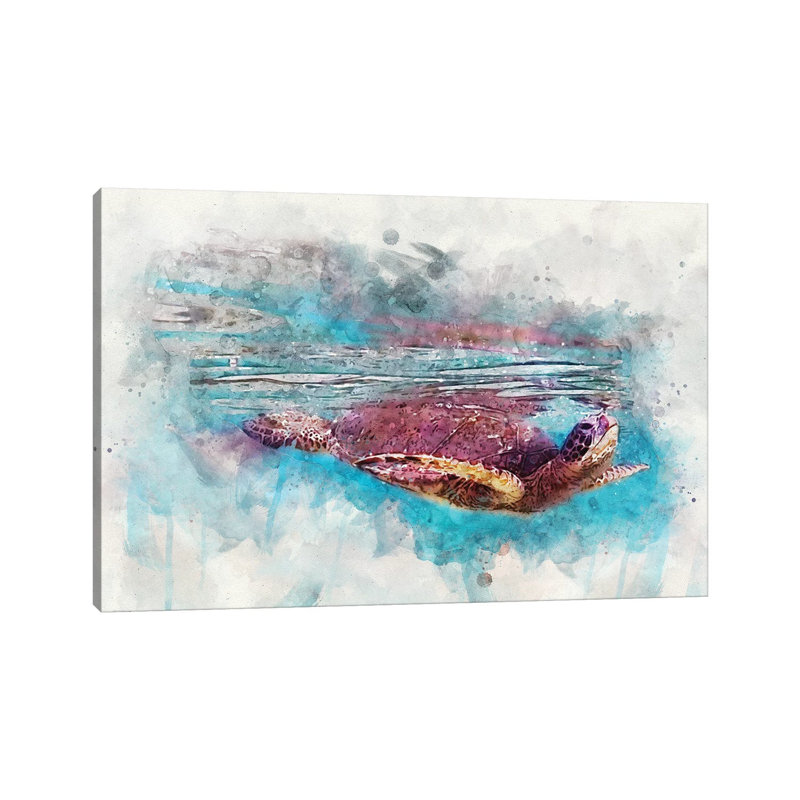 «Green Sea Turtle II» par Christine Zalewski - impression d'art graphique, H 18 po x l 26 po x P 1,5 po, Toile tendue