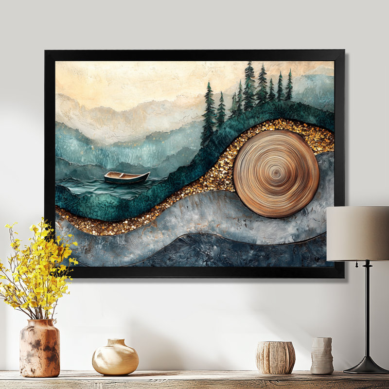 Émeraude et rivière de cristal dans la forêt III - forêt, art mural, H 30 po x l 40 po, Noir