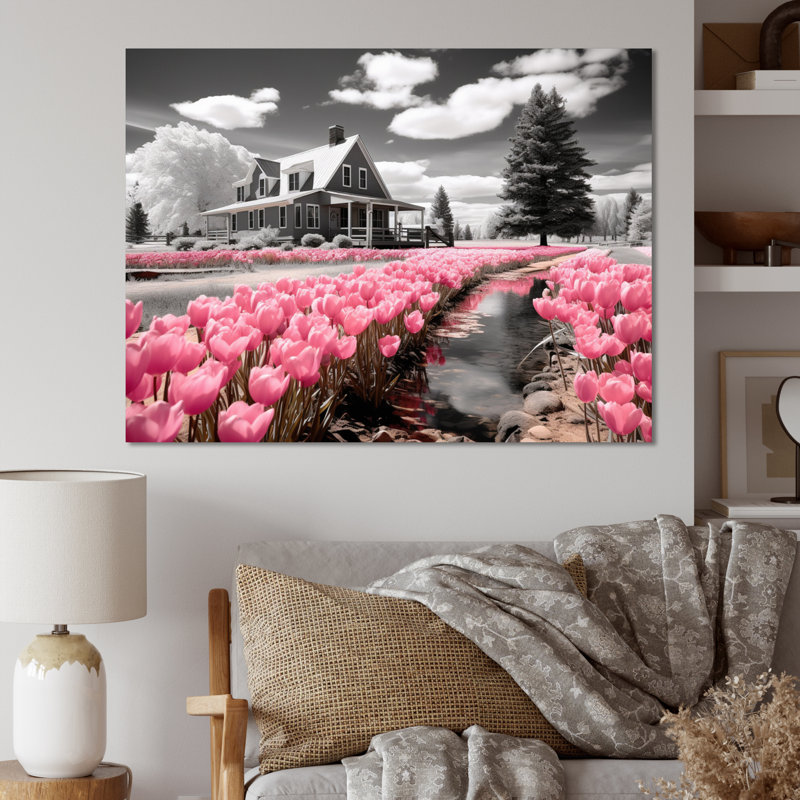 «Pink Farmhouse Frontyard Oasis» - Imprimé, Toile tendue, H 12 po x l 20 po x P 1 po