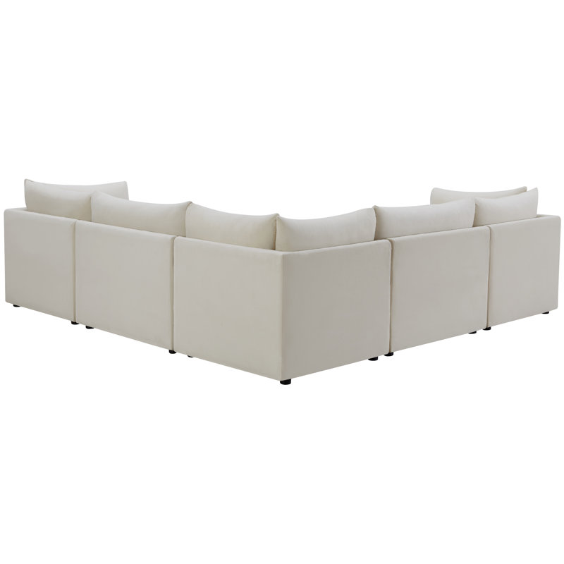 Ensoll Velvet L-Shaped Sectional Reversible, Cream Velvet