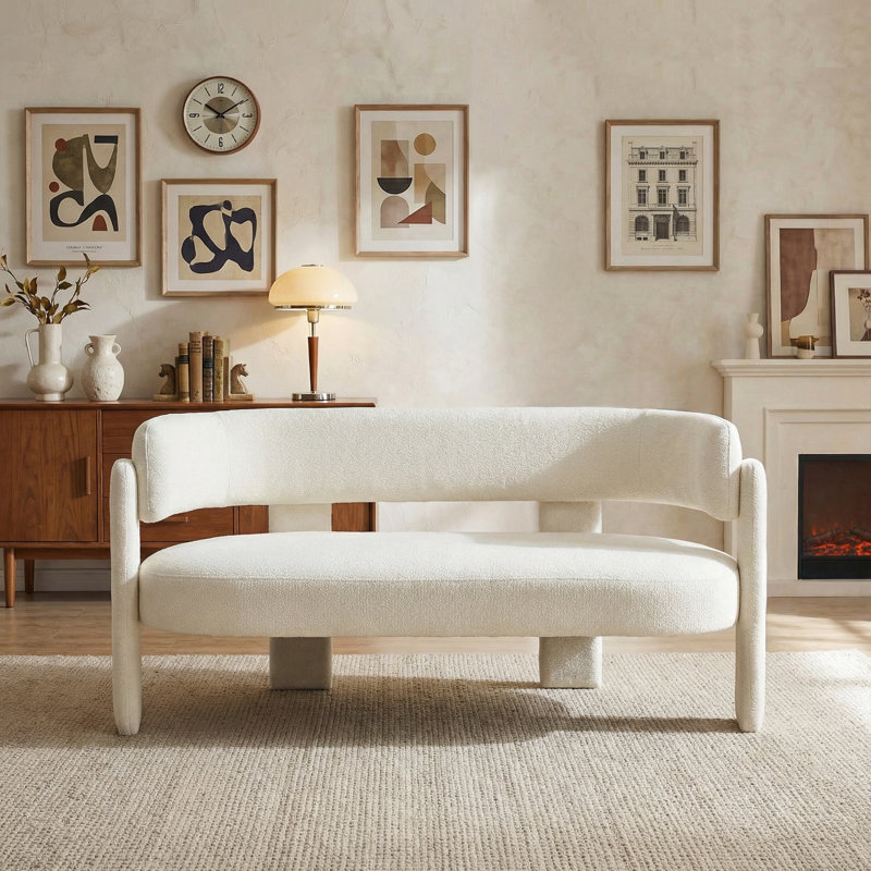 Upholstered Barrel Backrest Loveseat Sofa, Beige