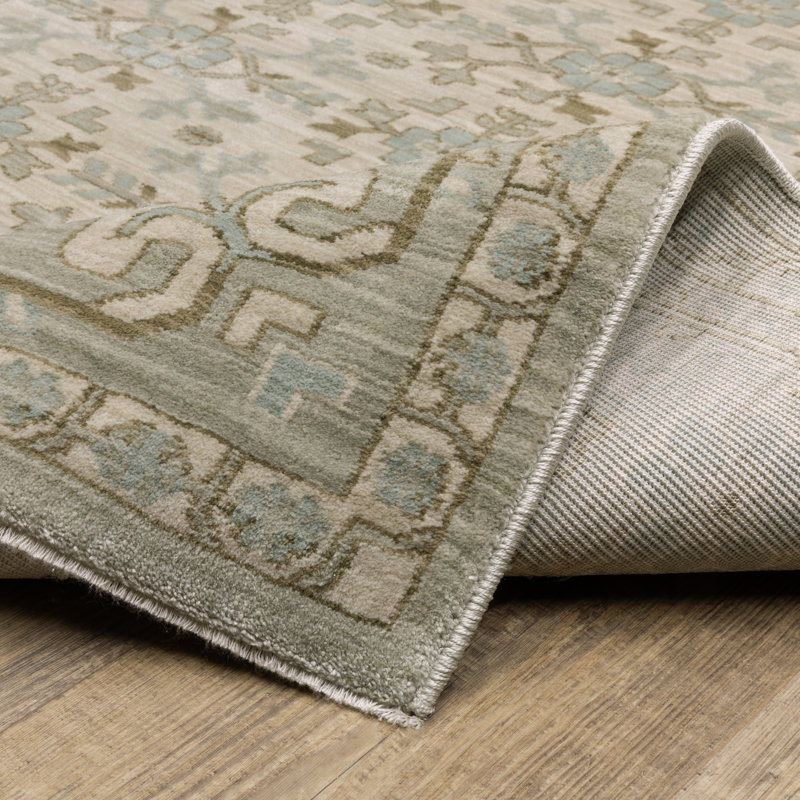 Graicyn Global Traditonal Beige/ Teal Area Rug, Runner 2'3" x 7'9"