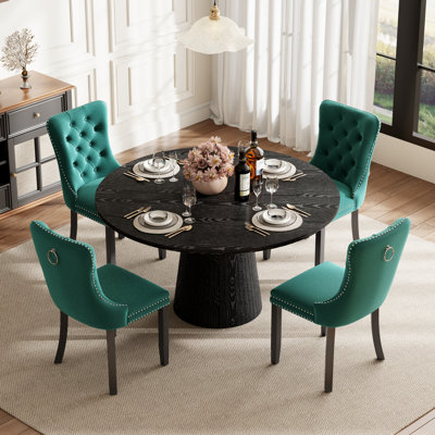 Ensemble de table de salle à manger ronde avec 4 chaises capitonnées rembourrées, ensemble de table de salle à manger de style Mid-Century pour coin-repas de cuisine