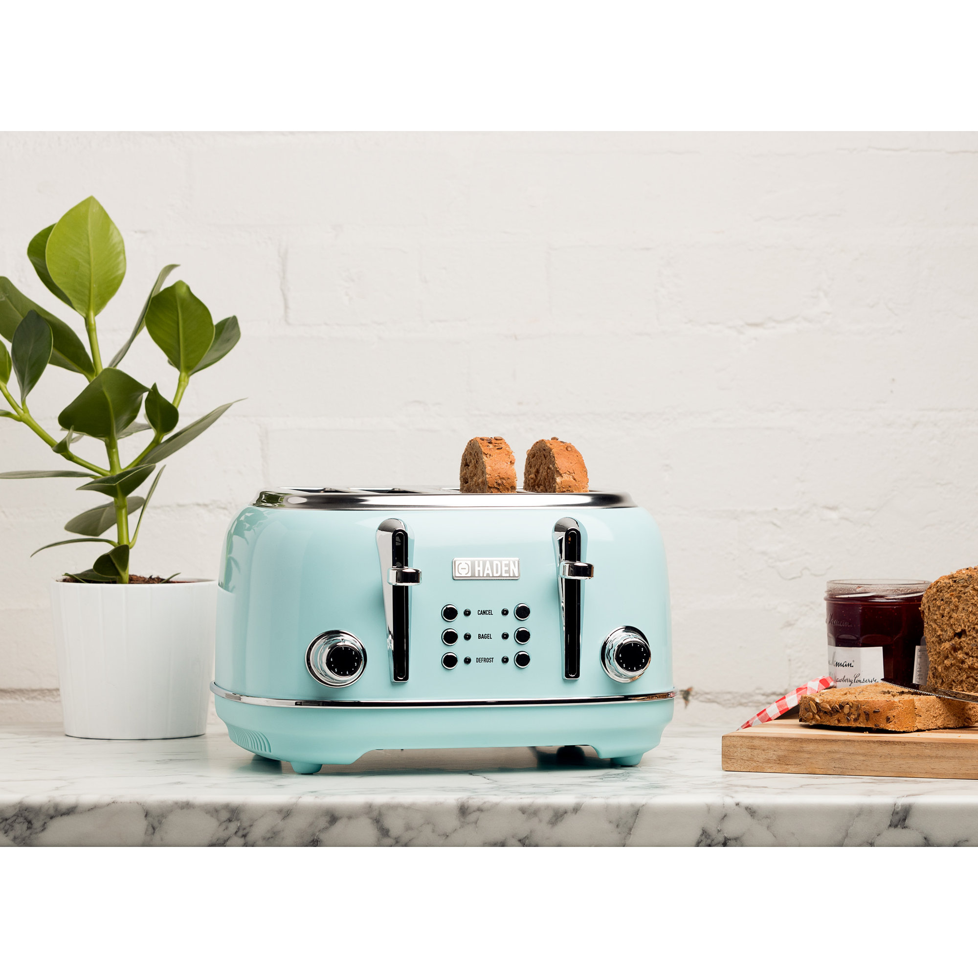 HADEN Heritage 4-Slice Wide Slot Toaster, Turquoise
