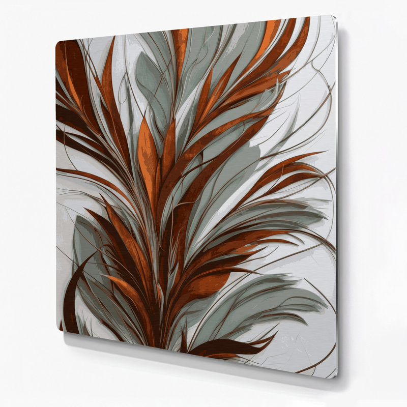 Abstrait floral 33, art mural gris en métal, H 16 po x l 16 po