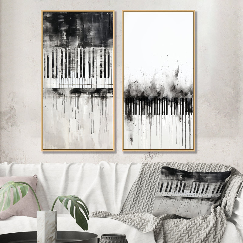 Piano Keys Tranquility Midnight Black - ensemble de 2 pièces pour piano, H 32 po x l 33 po, Encadrement brun