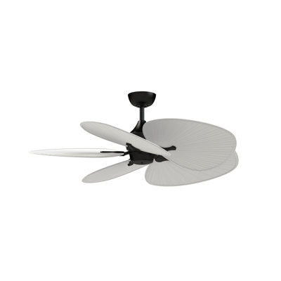 Islander DC 52 inch Indoor/Outdoor Ceiling Fan - Black with Matte White Wide Oval Palm-Inspired Blades
