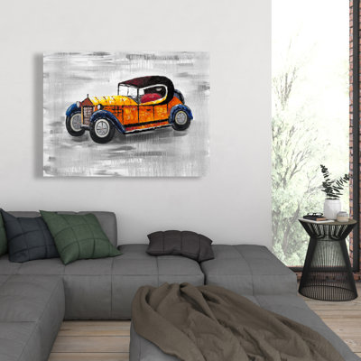 Yellow Vintage Car Toy - Orange Canvas Home Decor Accent