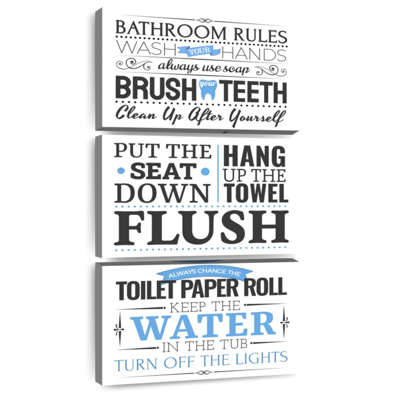 Bathroom Rules Typography Wall Sign, 27" H x 12" W