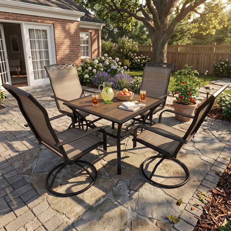 Chaises de patio pivotantes, chaises de jardin en métal résistant aux intempéries avec tissu en textilène, brun, 6 pièces