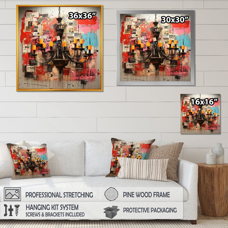 Popart Chandelier Extravaganza I - lustre, art mural, Toile tendue, 16" H x 16" W