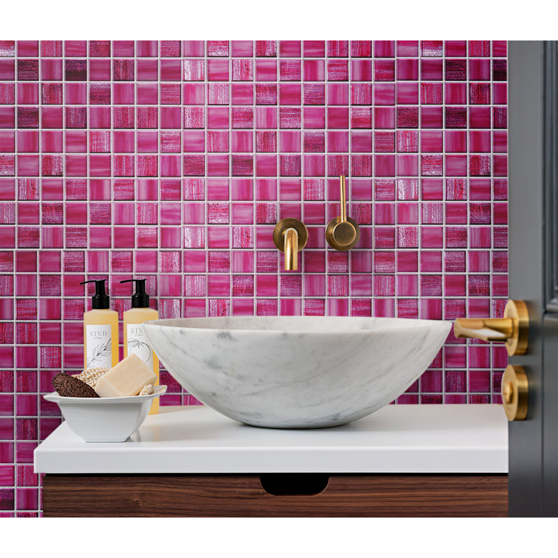 11" x 11" Straight Edge Glass Mosaic Sheet Wall & Floor Tile, Pink