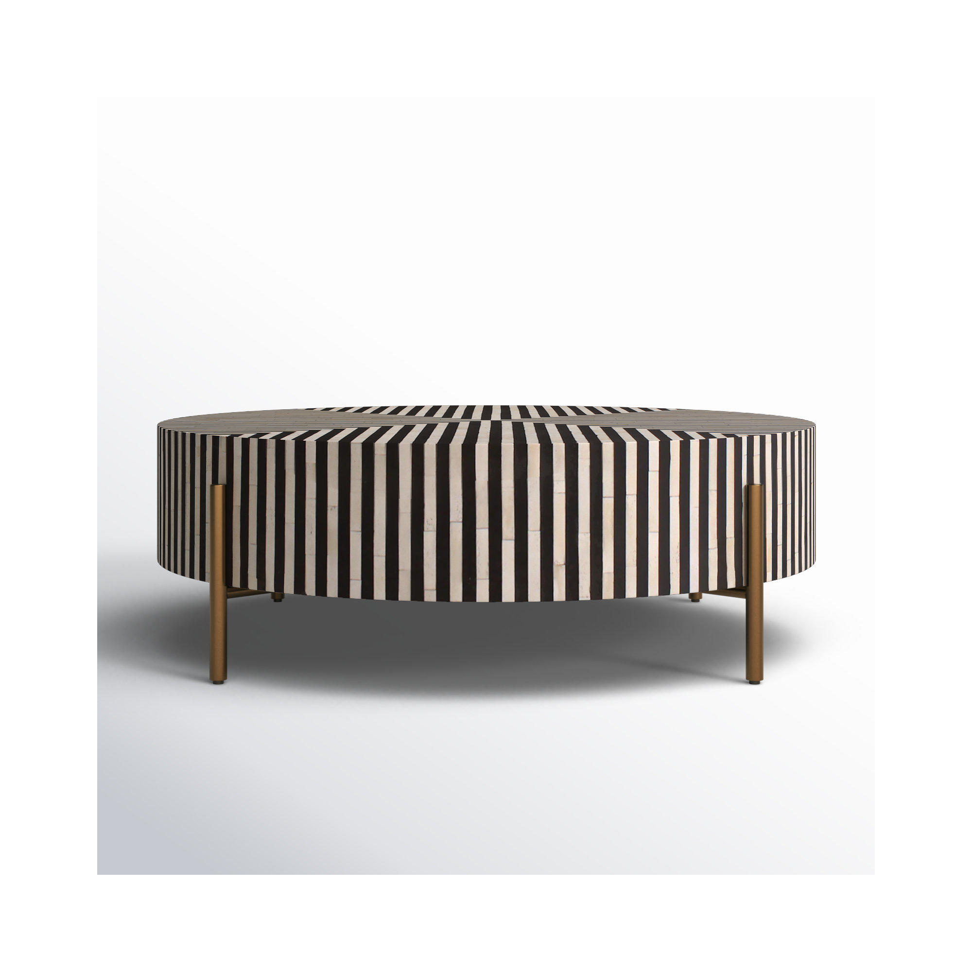 Bron Round Bone Inlay Coffee Table, 12" H x 36" L x 36" W