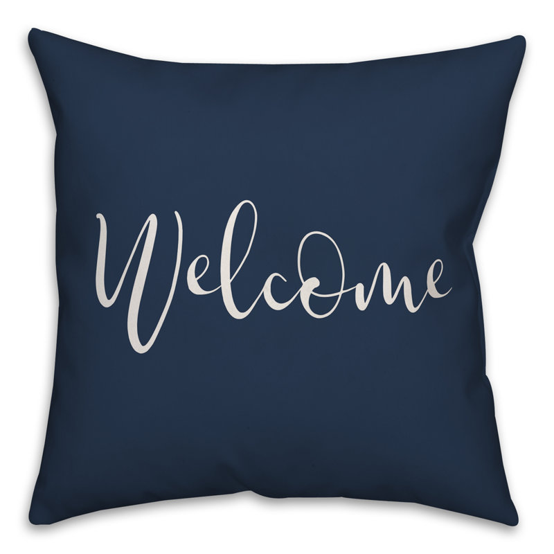 Textual Outdoor Throw Pillow, Navy, 20" H x 20" W