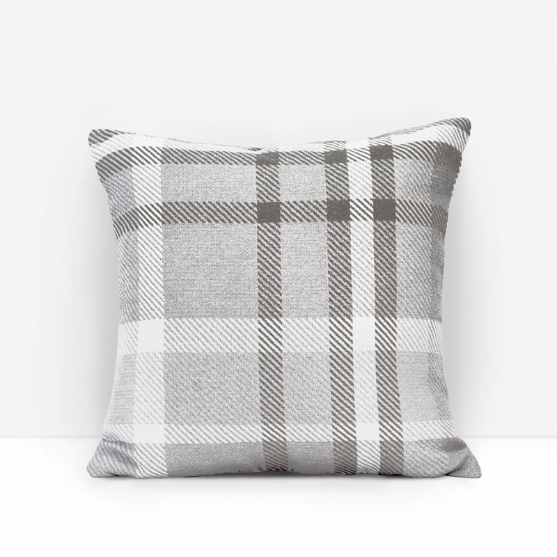 Housse de coussin d'extérieur carré Pacifica, Tartan gris charbon, 24 po x 24 po