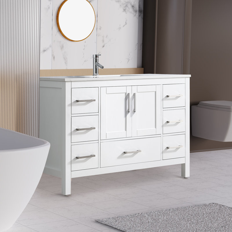 Meuble-lavabo de 48 po avec plateau en quartz blanc et lavabo en céramique EEST VANITY - 9008