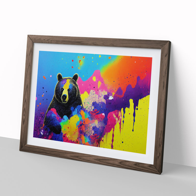 Bear Paint Splash Vol.6 Abstract - Framed Print, Walnut, 25cm H x 34cm W x 2cm D