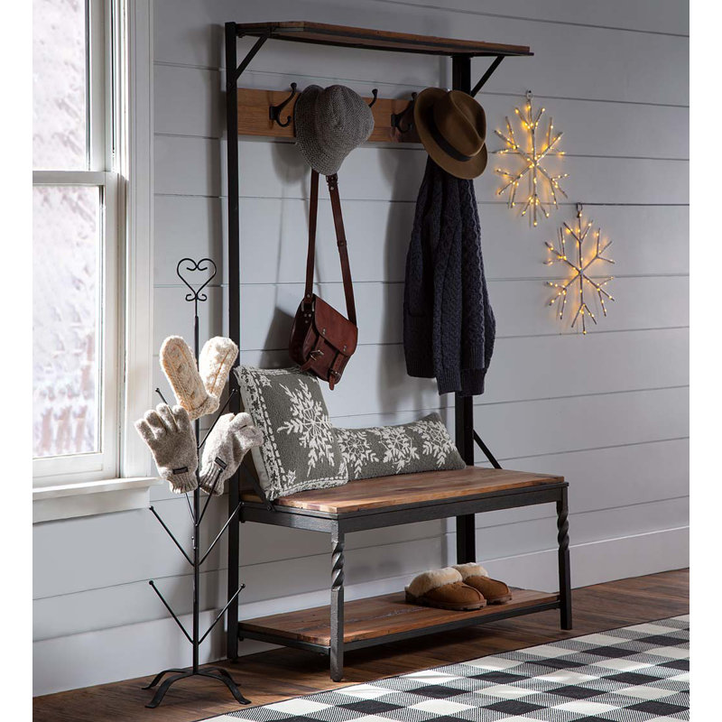 Reclaimed Pine Hall Tree Coat Rack with Shoe Storage