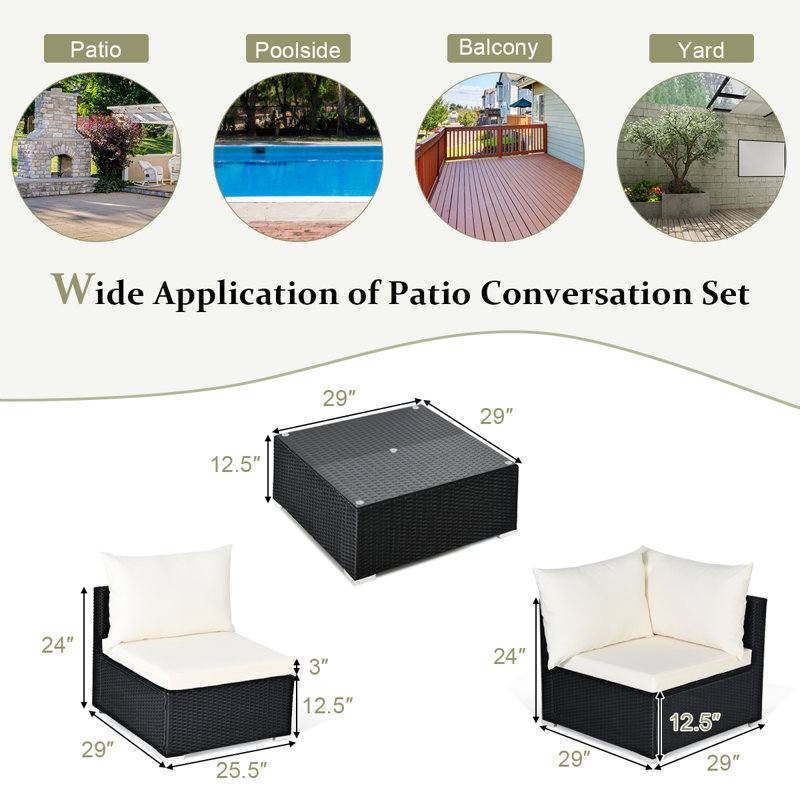 Ensemble de conversation modulaire en rotin 7 pièces avec coussins Finnbar, Blanc cassé