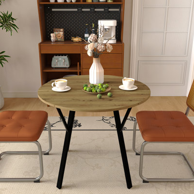 Table de salle à manger ronde 35,43 ", petite table de cuisine circulaire avec pieds noirs en métal pour 2 à 4 personnes, table de salle à manger moderne
