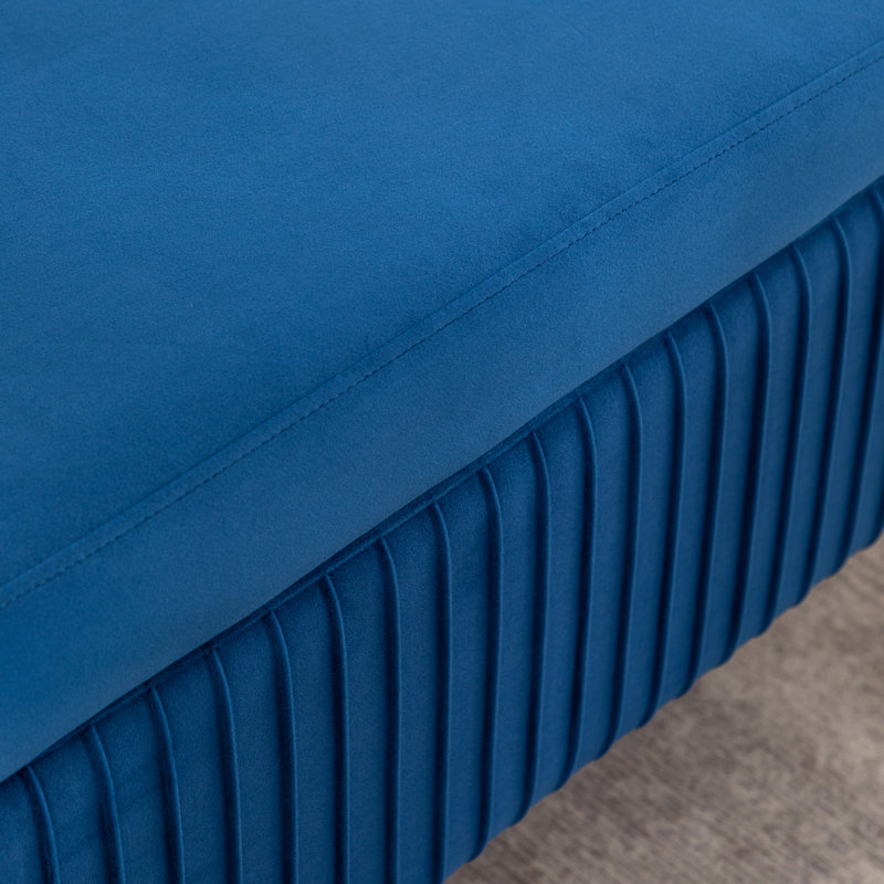 Banc de rangement rembourré en velours Miajah, Bleu