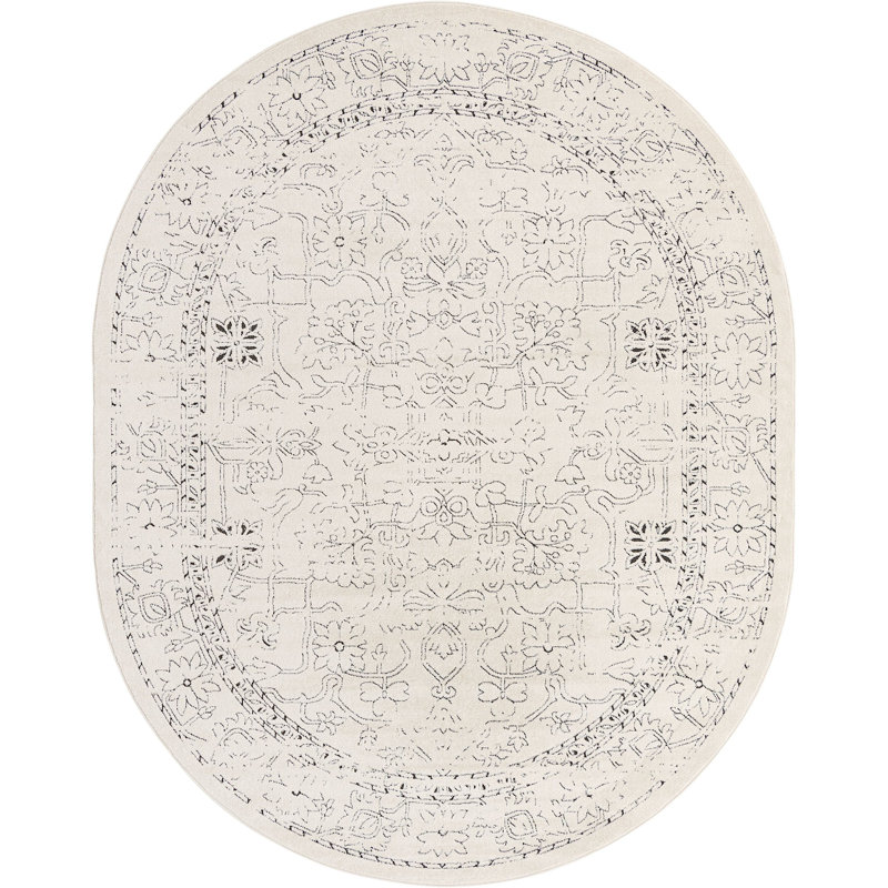 Tapis traditionnel Mekalah beige oriental, Ovale 7 pi 10 po x 10 pi