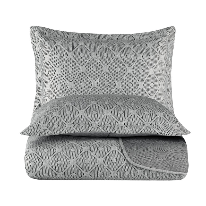 Classic Cotton Blend Flannel Mixed Coverlet, Gray, Twin Coverlet + 1 Standard Sham