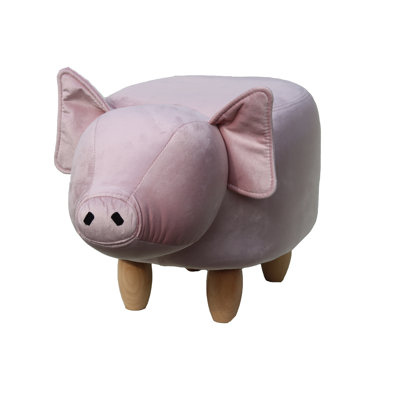 Pinky the Pig pink velvet footstool with wooden legs	