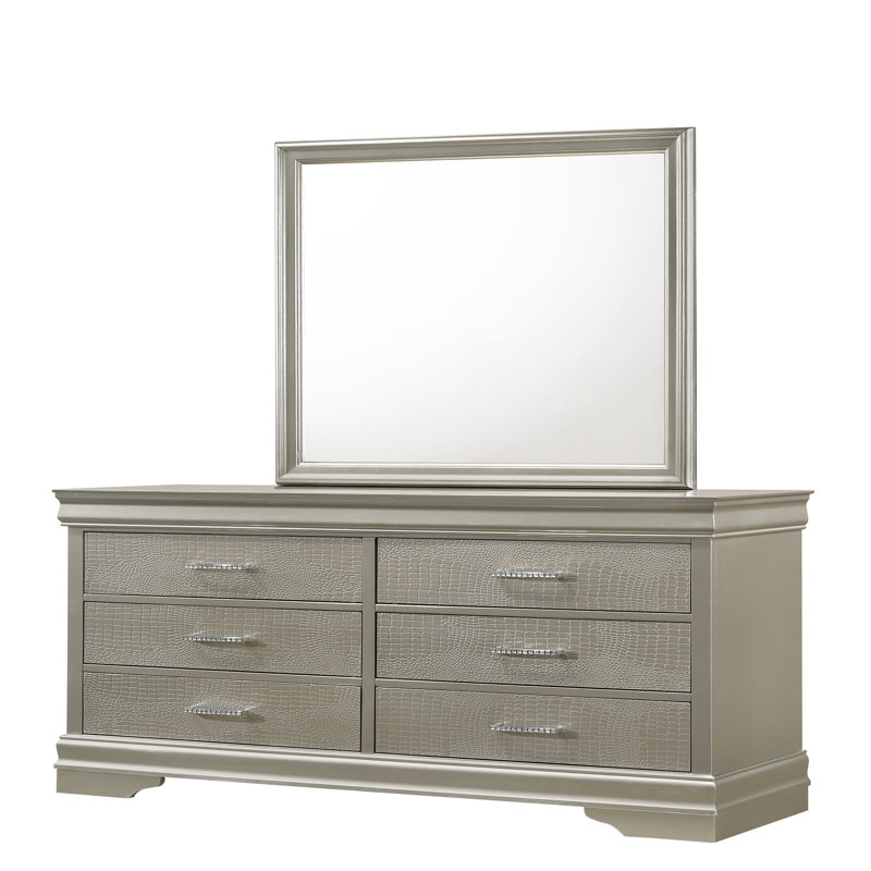 Dresser with Crocodile Embossed Drawer Fronts – Elegant and Functional Storage Solution(not include mirror), Silver/White