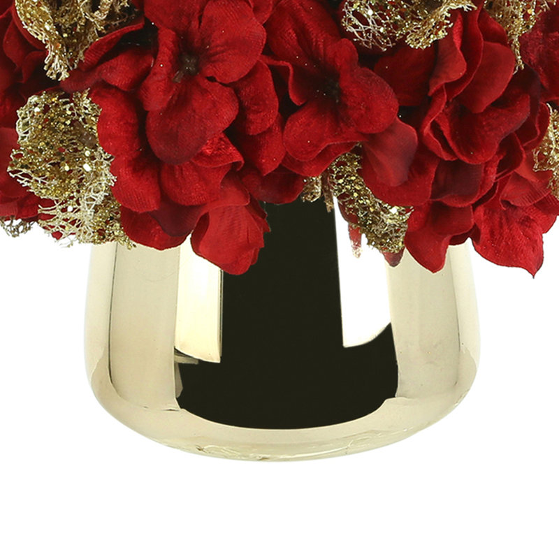 Hydrangea Holiday Arrangement Bundle, Red/White/Gold