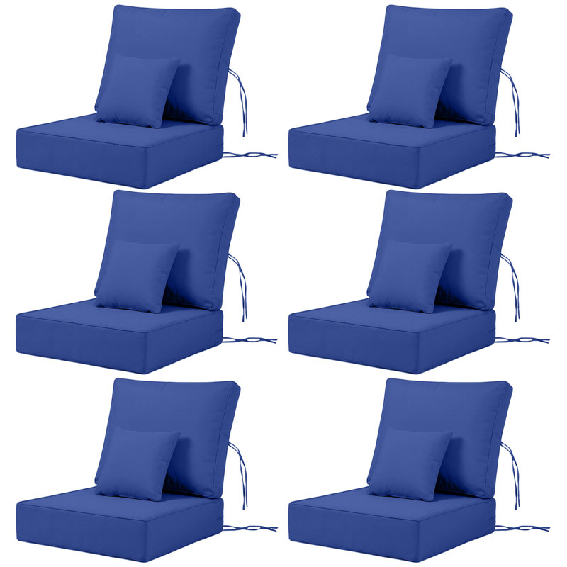 Outdoor Chair Cushions 24 x 24  x 6  Inch, Outdoor Replacement Cushion Set of 6, Back & Seat Patio Cushions for Outdoor Furniture,  Weather Resistant Patio Chair Cushions with Removable Cover and Straps, Navy Blue