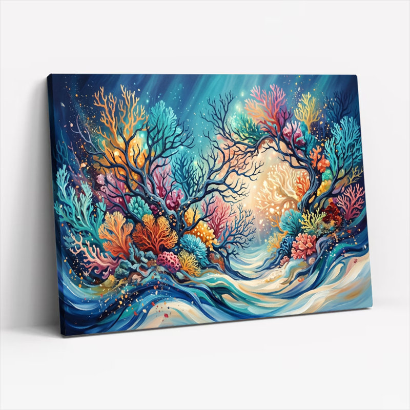 Ensemble de 1 tableau sur toile représentant des coraux sous-marins, H 32 po x l 48 po, Wrapped Canvas