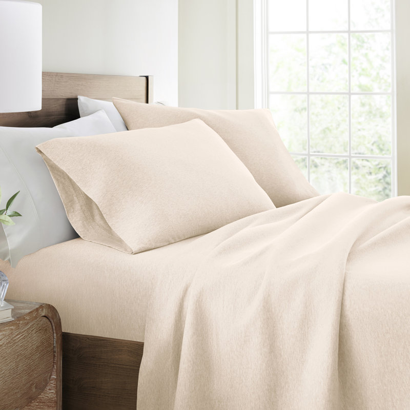 Ensemble de draps en jersey 4 pièces 100% coton, Gruau, Ensemble de draps pour lit simple TG + un drap-hou