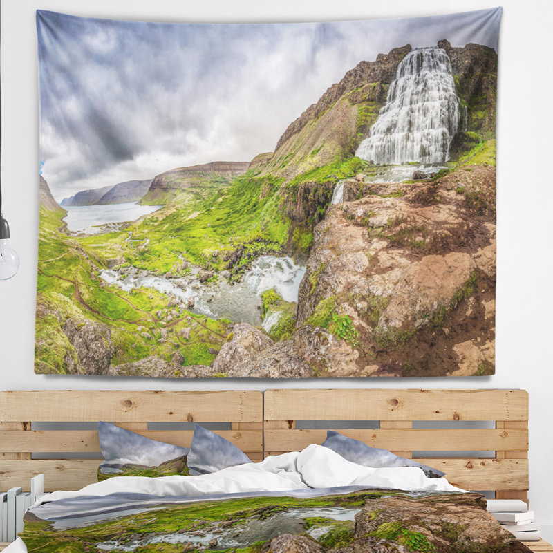 Dyjandi waterfall islande panorama tapisserie Landscape, H 32 po x l 39 po