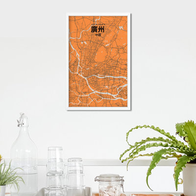 Impression sur carte de la ville de Canton (chinois traditionnel)