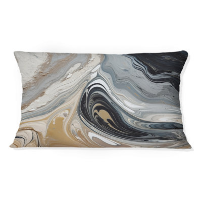 Grey Black Aqua Symphony - Abstract Printed Throw Pillow