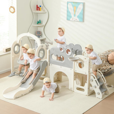 Toddler Slide, 9 In 1 Indoor Foldable Kids Slide For Toddlers Age 1-3, Extra-long Slide With Basketball Hoop Indoor And Outdoor Baby Climber Playset P