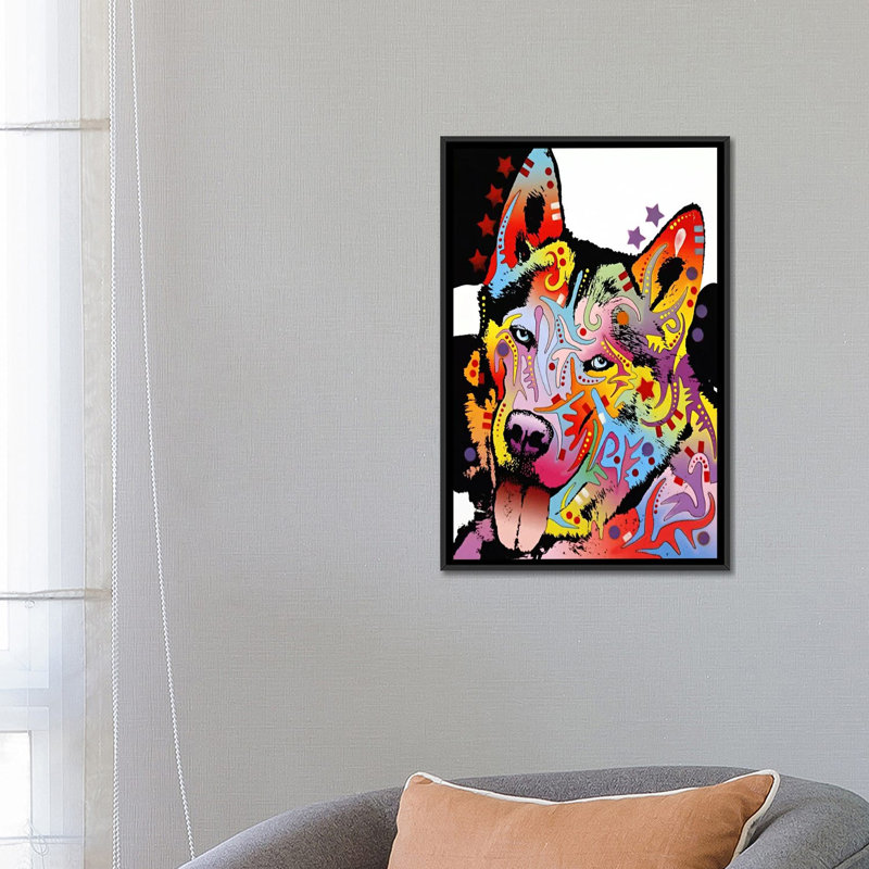 " Siberian Husky ", 26" H x 18" W x 1.5" D, Black Framed