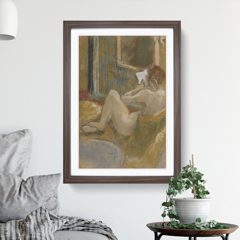 Nude Woman Reading by Edgar Degas - Picture Frame Painting, 48cm H x 36cm W x 2cm D, Walnut Framed