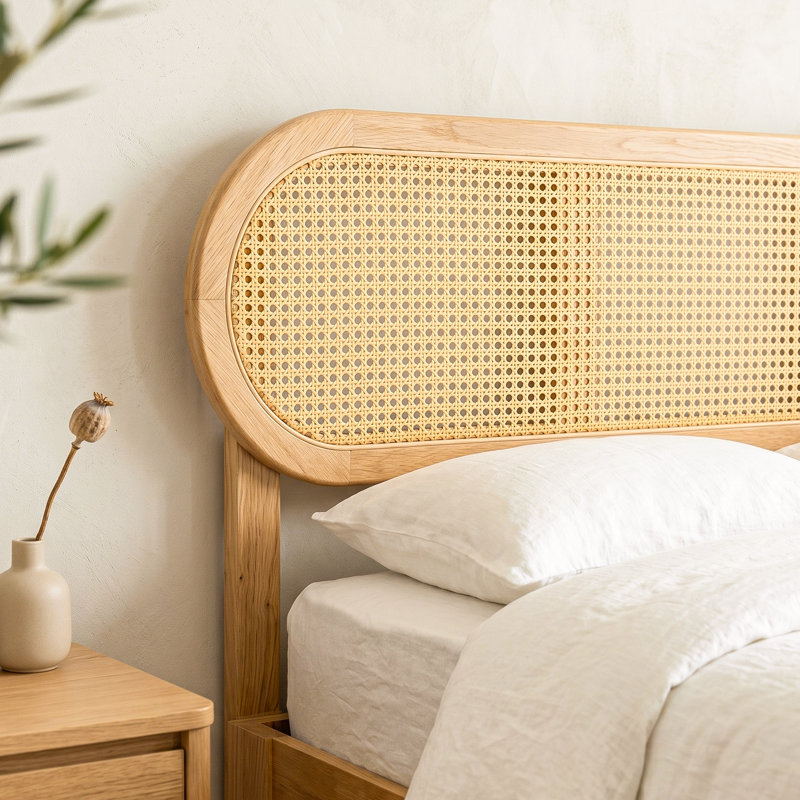 Caneva Full Size Platform Bed Frame - CAB-41-F with Headboard & Footboard, Center Metal Legs, 12 Strong Solid Wood Slats Structure, No Box Spring Needed, Noise-Free, Easy Set Up, Honey Oak