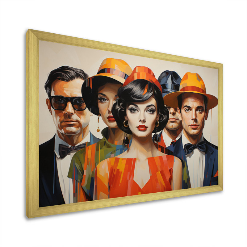 Portraits orange rétro Mid-Century I - impression, H 12 po x l 20 po x P 1 po, Cadre doré à une seule photo
