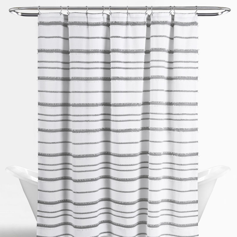 Rideau de douche rayé à rayures 100% coton jacquard, Gris