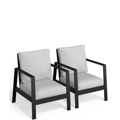 28" Modern All-Weather Patio Armchairs with Deep Cushions, Heavy-Duty Metal Frame Outdoor Lounge Chairs, Set of 2