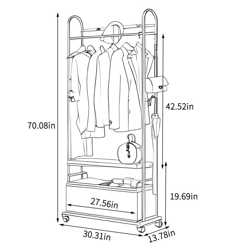 Hall Tree with Aluminum Hooks, Khaki