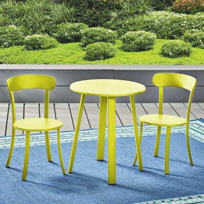 Outdoor Bistro In Lime Matte, Powder-coated Iron, Fashionable Dining Iron , Matte Hue, For Use, 2 Chairs & 1 Table