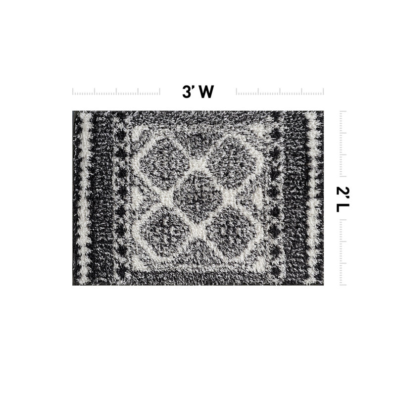 Tapis blanc à poils longs à motif géométrique - facile à nettoyer, facile à nettoyer, Rectangle 2' x 3'
