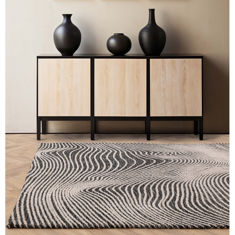 Clemones Swirl Black Area Rug, Rectangle 200 x 290 cm